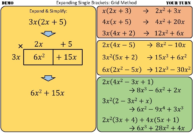 Expanding Single Brackets: Grid Method DEMO Expand & Simplify: × YOUR TURN 