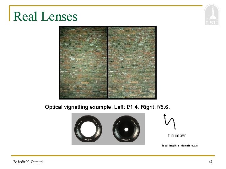 Real Lenses Optical vignetting example. Left: f/1. 4. Right: f/5. 6. f-number focal length