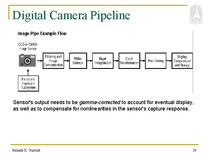 Digital Camera Pipeline Sensor's output needs to be gamma-corrected to account for eventual display,