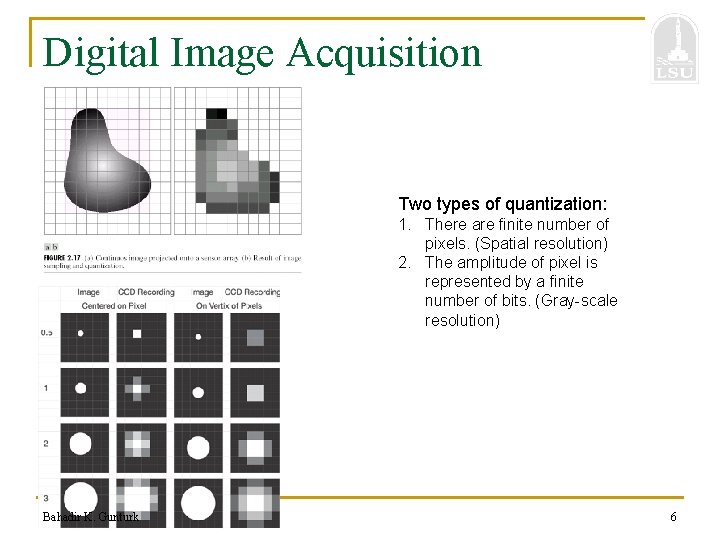 Digital Image Acquisition Two types of quantization: 1. There are finite number of pixels.