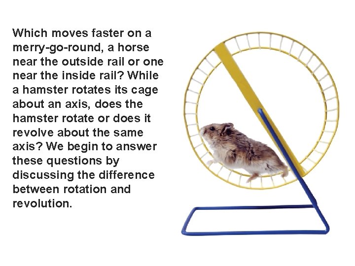 Which moves faster on a merry-go-round, a horse near the outside rail or one