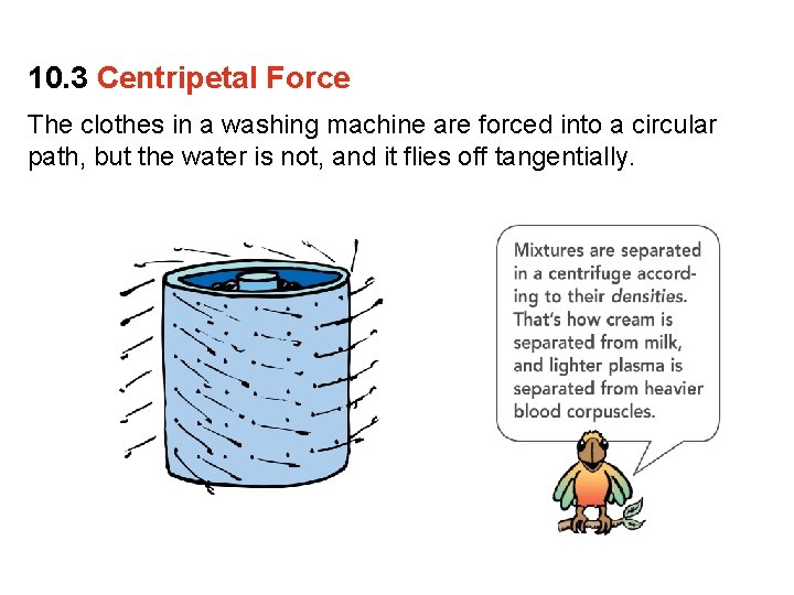 10. 3 Centripetal Force The clothes in a washing machine are forced into a