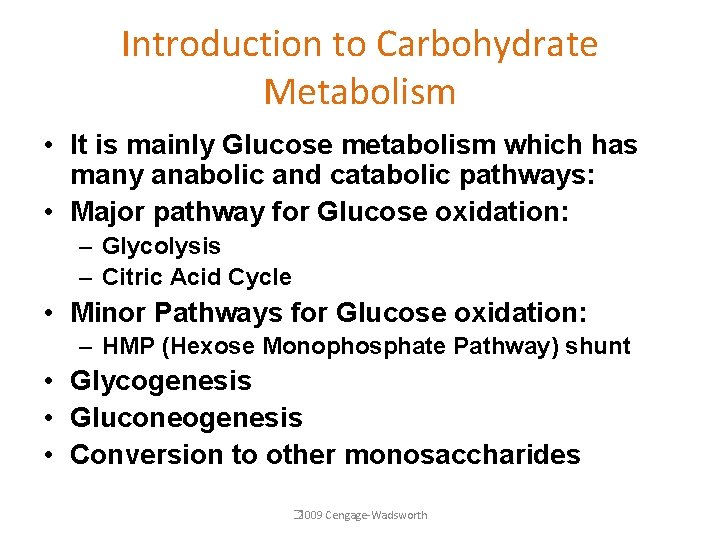 Introduction to Carbohydrate Metabolism • It is mainly Glucose metabolism which has many anabolic