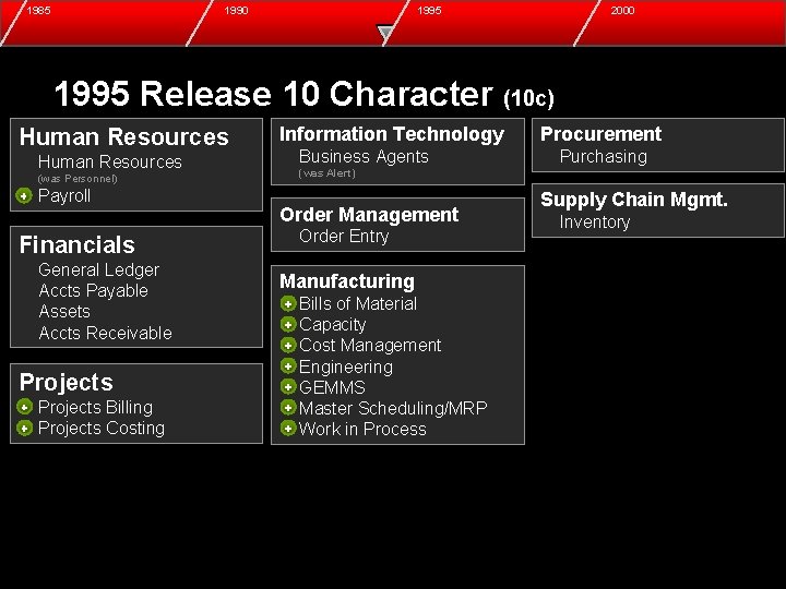 1985 1990 1995 2000 1995 Release 10 Character (10 c) Human Resources Information Technology