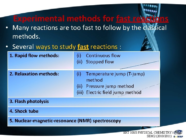 Experimental methods for fast reactions • Many reactions are too fast to follow by