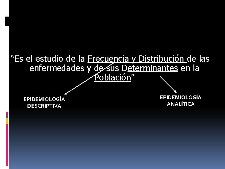 “Es el estudio de la Frecuencia y Distribución de las enfermedades y de sus