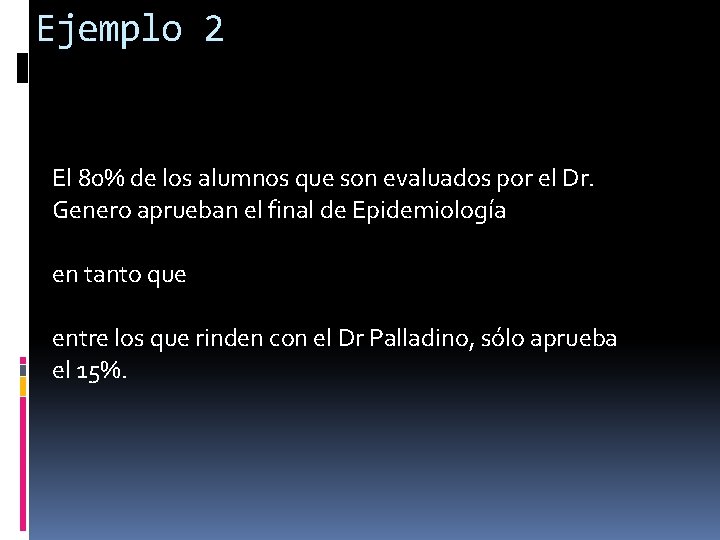 Ejemplo 2 El 80% de los alumnos que son evaluados por el Dr. Genero