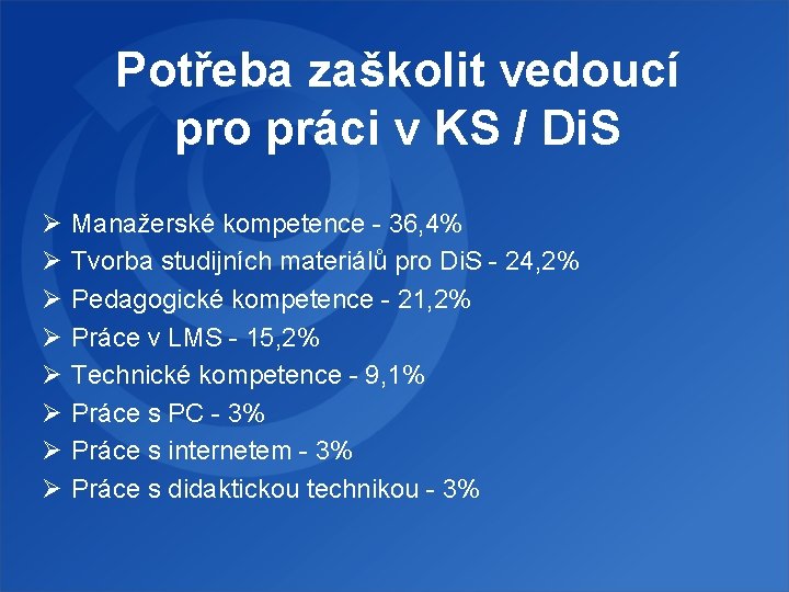 Potřeba zaškolit vedoucí pro práci v KS / Di. S Ø Ø Ø Ø