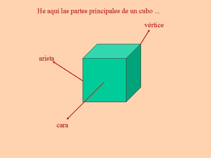 He aquí las partes principales de un cubo. . . vértice arista cara 