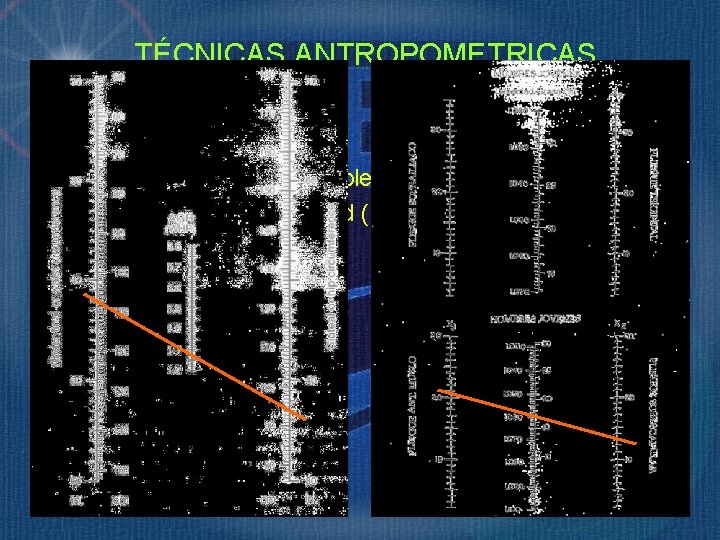 TÉCNICAS ANTROPOMETRICAS • Muchos y muy sencillos. NOMOGRAMAS. • Número reducido de variables. •