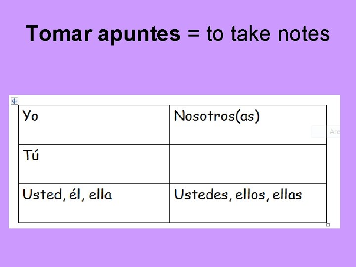 Tomar apuntes = to take notes 