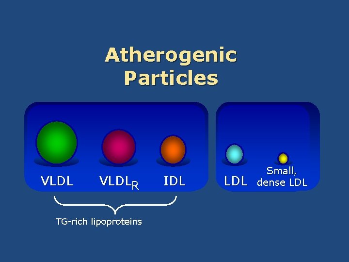 Atherogenic Particles VLDLR TG-rich lipoproteins IDL LDL Small, dense LDL 