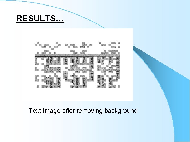 RESULTS… Text Image after removing background RESULTS… Text Image after removing background