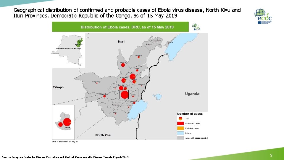 Geographical distribution of confirmed and probable cases of Ebola virus disease, North Kivu and