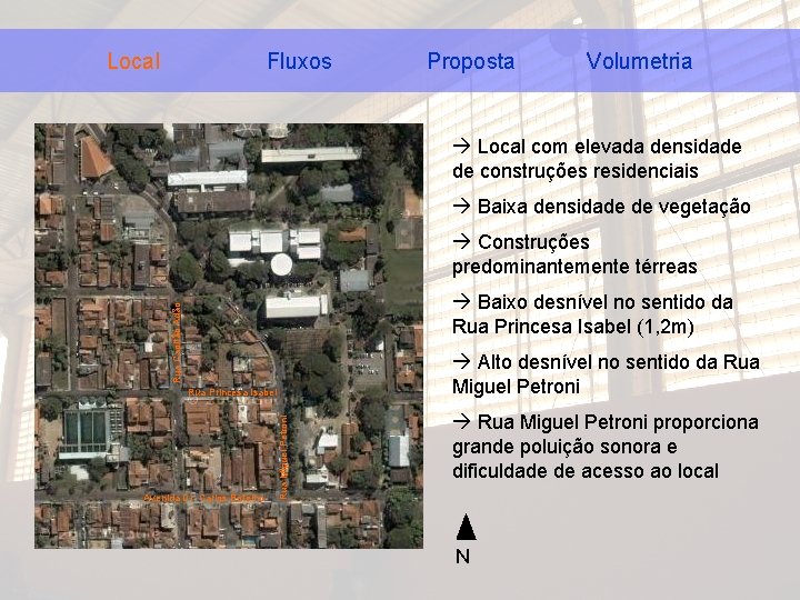 Local Fluxos Proposta Volumetria à Local com elevada densidade de construções residenciais à Baixa