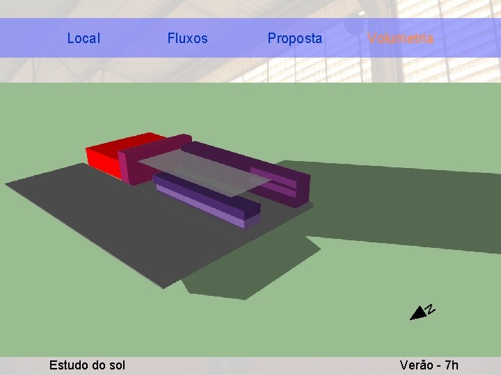 Fluxos Proposta Volumetria N Local Estudo do sol Verão - 7 h 