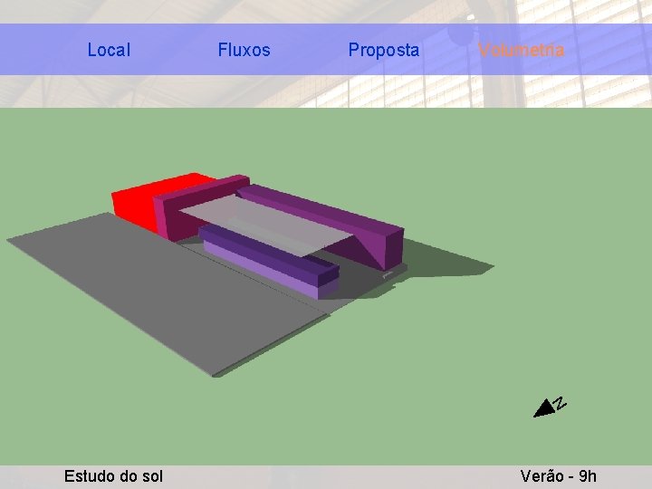 Fluxos Proposta Volumetria N Local Estudo do sol Verão - 9 h 