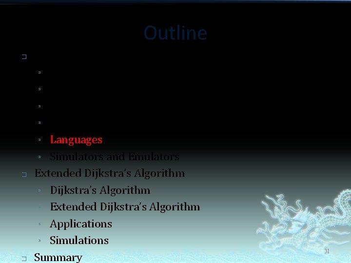 Outline � � � Software-Defined Networking (SDN) ³ Overview ³ History ³ Open. Flow