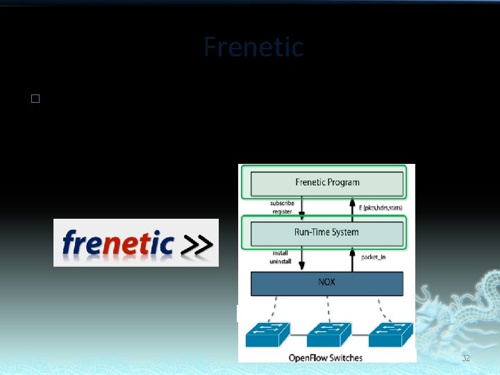 Frenetic � Frenetic is introduced as a high-level language to program the controller to