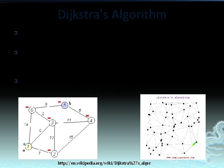 Dijkstra's Algorithm � � � Conceived by computer scientist Edsger Dijkstra in 1956, published