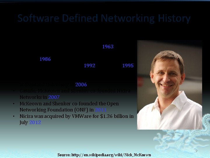Software Defined Networking History Biography • Born in Bedford, England on April 7, 1963