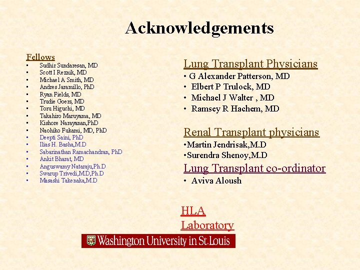 Acknowledgements Fellows • • • • • Sudhir Sundaresan, MD Scott I Reznik, MD