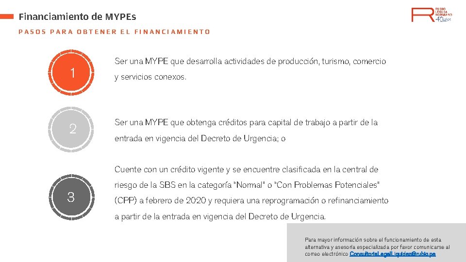 Financiamiento de MYPEs PASOS PARA OBTENER EL FINANCIAMIENTO 1 2 Ser una MYPE que