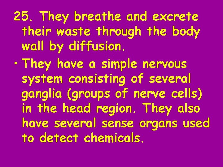 25. They breathe and excrete their waste through the body wall by diffusion. •