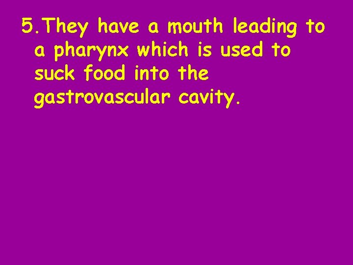 5. They have a mouth leading to a pharynx which is used to suck