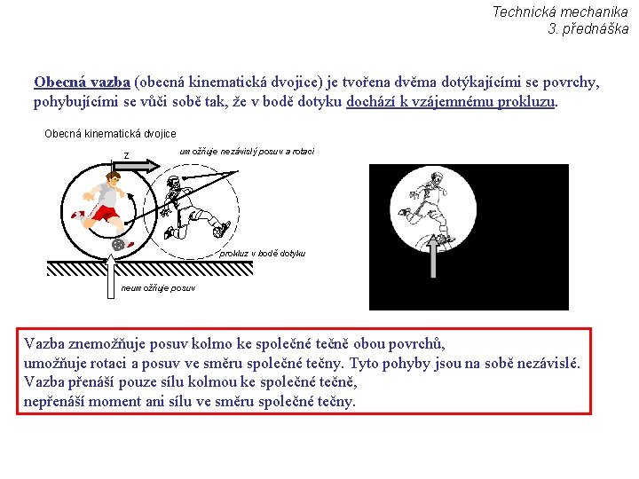 Technická mechanika 3. přednáška Obecná vazba (obecná kinematická dvojice) je tvořena dvěma dotýkajícími se