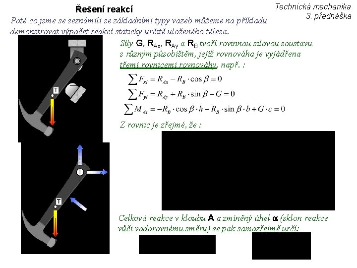 Technická mechanika Řešení reakcí 3. přednáška Poté co jsme se seznámili se základními typy