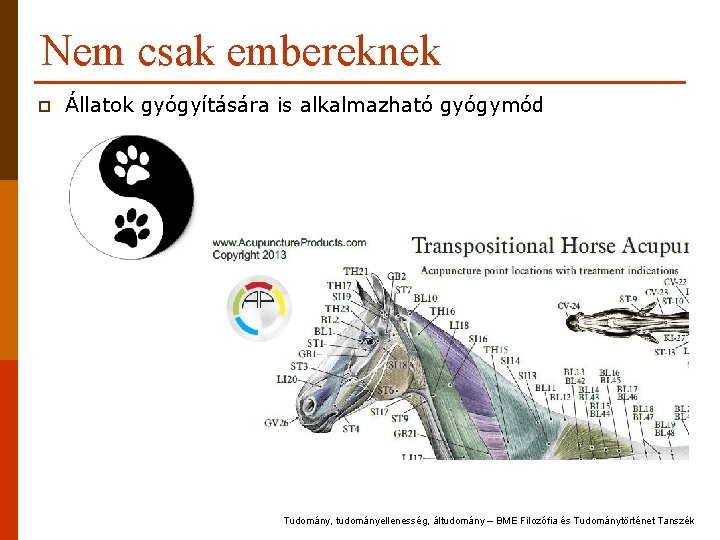 Nem csak embereknek p Állatok gyógyítására is alkalmazható gyógymód Tudomány, tudományellenesség, áltudomány – BME Nem csak embereknek p Állatok gyógyítására is alkalmazható gyógymód Tudomány, tudományellenesség, áltudomány – BME