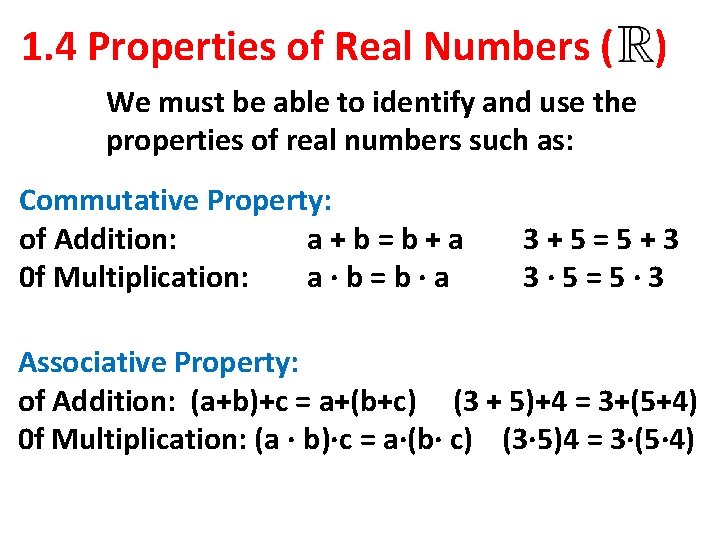 1 4 Properties of Real Numbers Equivalent Expression