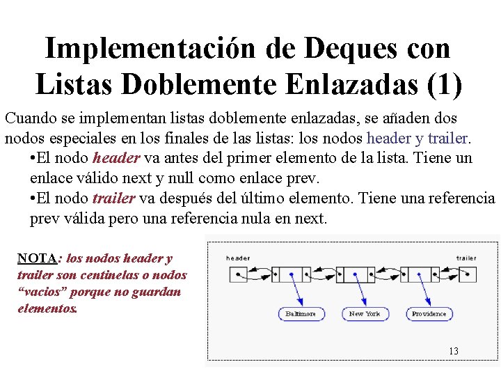 Implementación de Deques con Listas Doblemente Enlazadas (1) Cuando se implementan listas doblemente enlazadas,