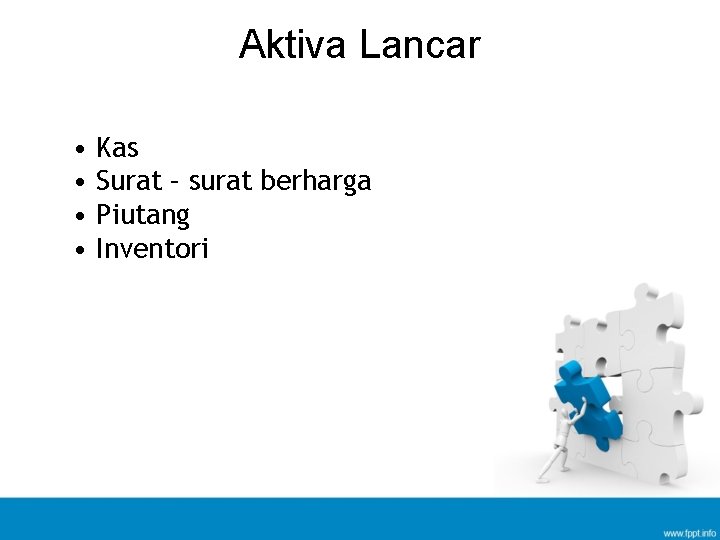 Aktiva Lancar • • Kas Surat – surat berharga Piutang Inventori 