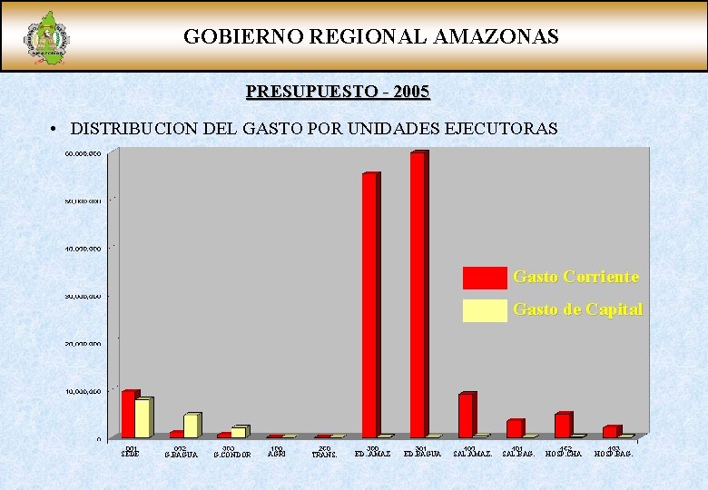 GOBIERNO REGIONAL AMAZONAS PRESUPUESTO - 2005 • DISTRIBUCION DEL GASTO POR UNIDADES EJECUTORAS Gasto