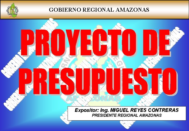 GOBIERNO REGIONAL AMAZONAS Expositor: Ing. MIGUEL REYES CONTRERAS PRESIDENTE REGIONAL AMAZONAS 