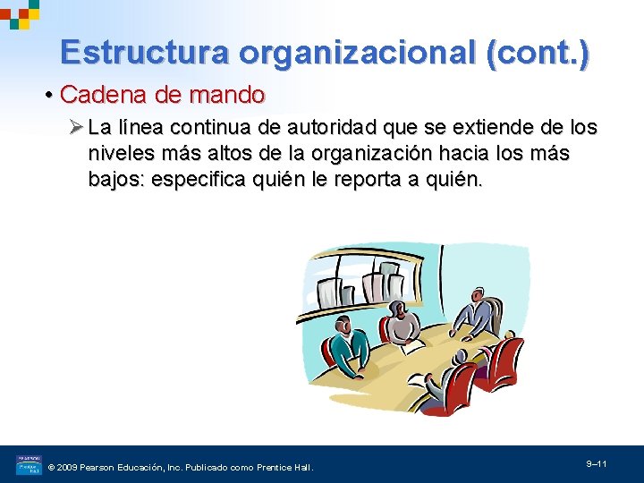 Estructura organizacional (cont. ) • Cadena de mando Ø La línea continua de autoridad