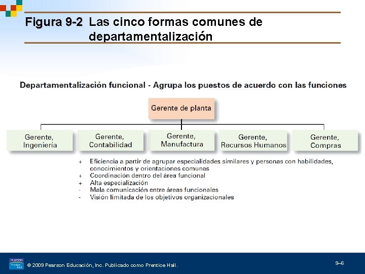 Figura 9 -2 Las cinco formas comunes de departamentalización © 2009 Pearson Educación, Inc.