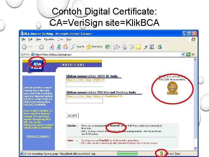 Contoh Digital Certificate: CA=Veri. Sign site=Klik. BCA 37 