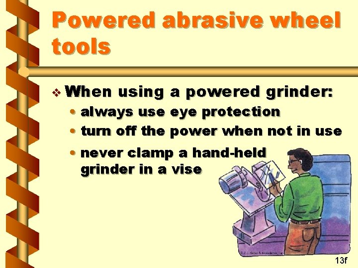 Powered abrasive wheel tools v When using a powered grinder: • always use eye