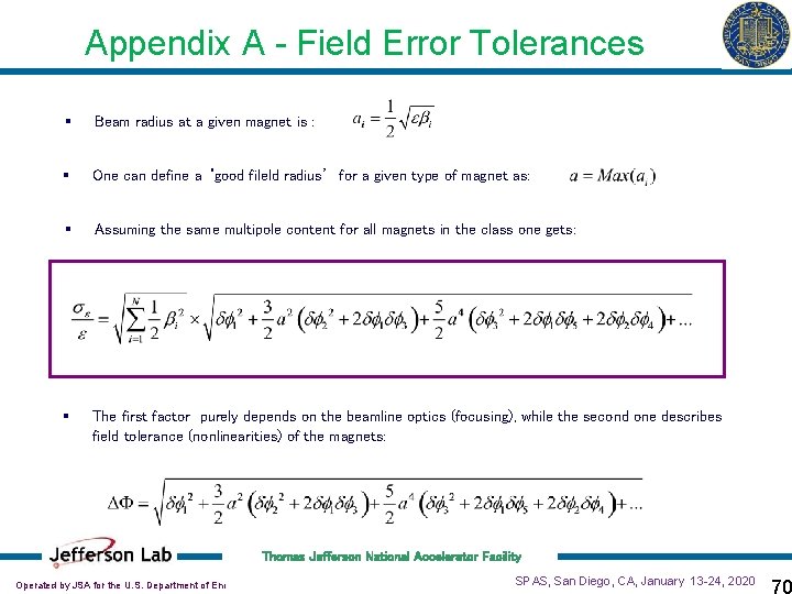Appendix A - Field Error Tolerances § Beam radius at a given magnet is