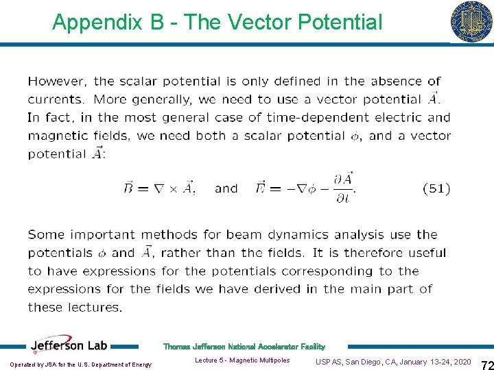 Appendix B - The Vector Potential Thomas Jefferson National Accelerator Facility Operated by JSA