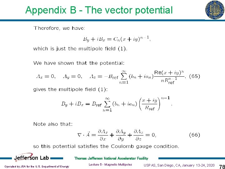 Appendix B - The vector potential Thomas Jefferson National Accelerator Facility Operated by JSA