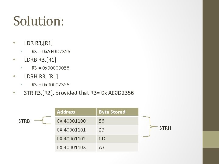 Solution: LDR R 3, [R 1] • R 3 = 0 x. AE 0
