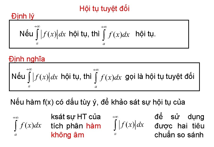 Định lý Nếu Hội tụ tuyệt đối hội tụ, thì hội tụ. Định nghĩa