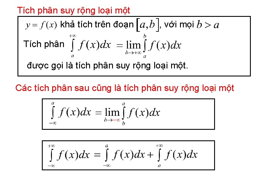 Tích phân suy rộng loại một khả tích trên đoạn , với mọi Tích