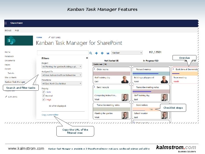 Kanban Task Manager Features Overdue Search and filter tasks Checklist steps Copy the URL