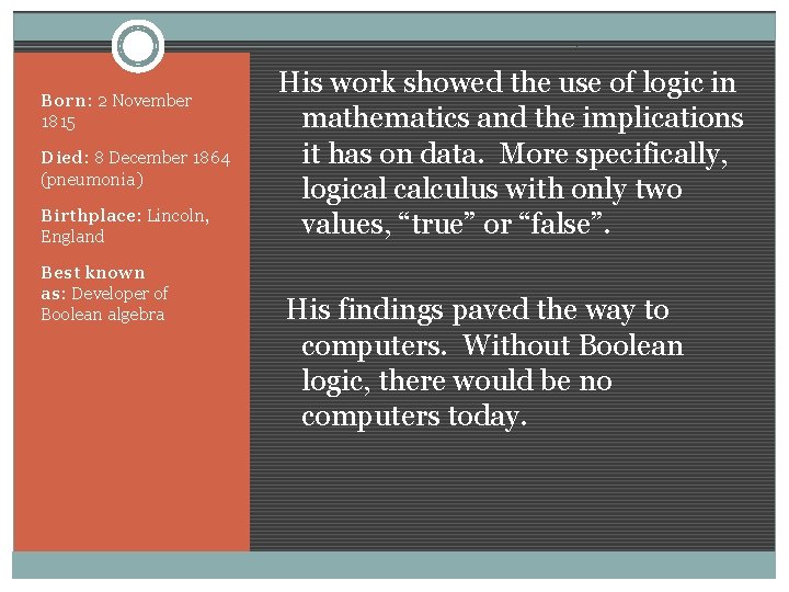 Born: 2 November 1815 Died: 8 December 1864 (pneumonia) Birthplace: Lincoln, England Best known