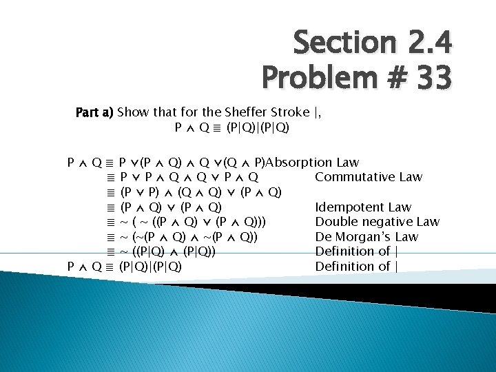 Section 2. 4 Problem # 33 Part a) Show that for the Sheffer Stroke